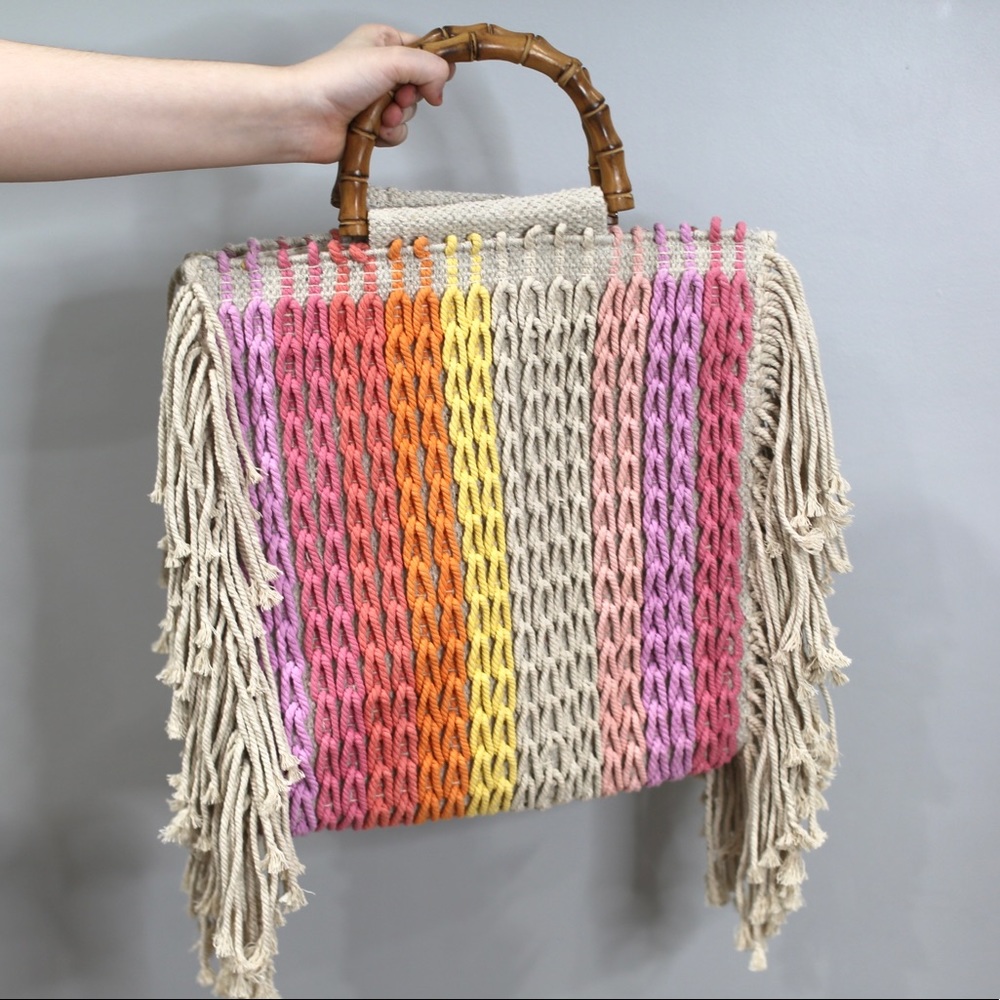 Scoop Fringed Carpet Bag Rainbow Purse